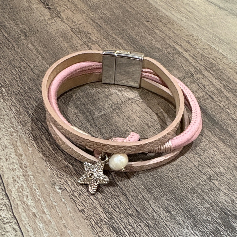 Pink and Tan Multi-Strand Bracelet with Star Charm